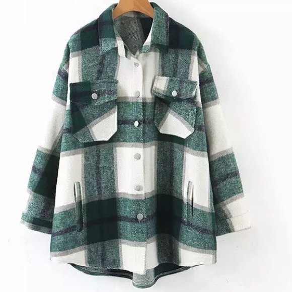 SOLD OUT Green Plaid Oversized Flannel Shacket Shirt Jacket - Picture 8 of 11